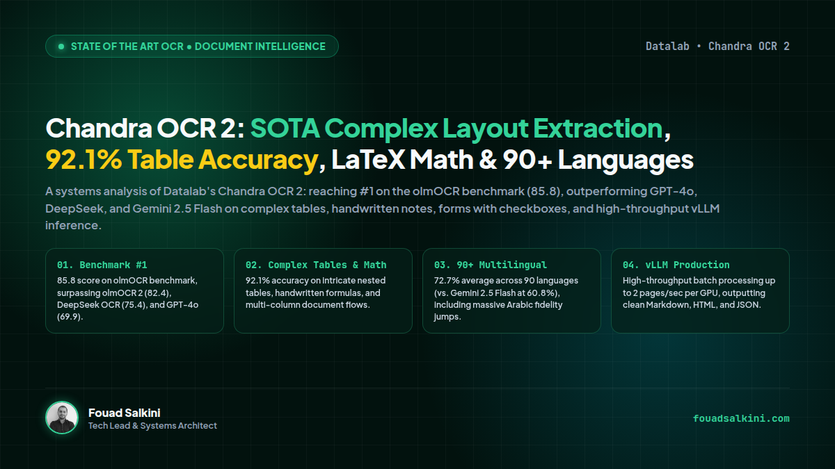 Chandra OCR 2: SOTA Complex Layout Extraction, 92.1% Table Accuracy, LaTeX Math, and 90+ Languages