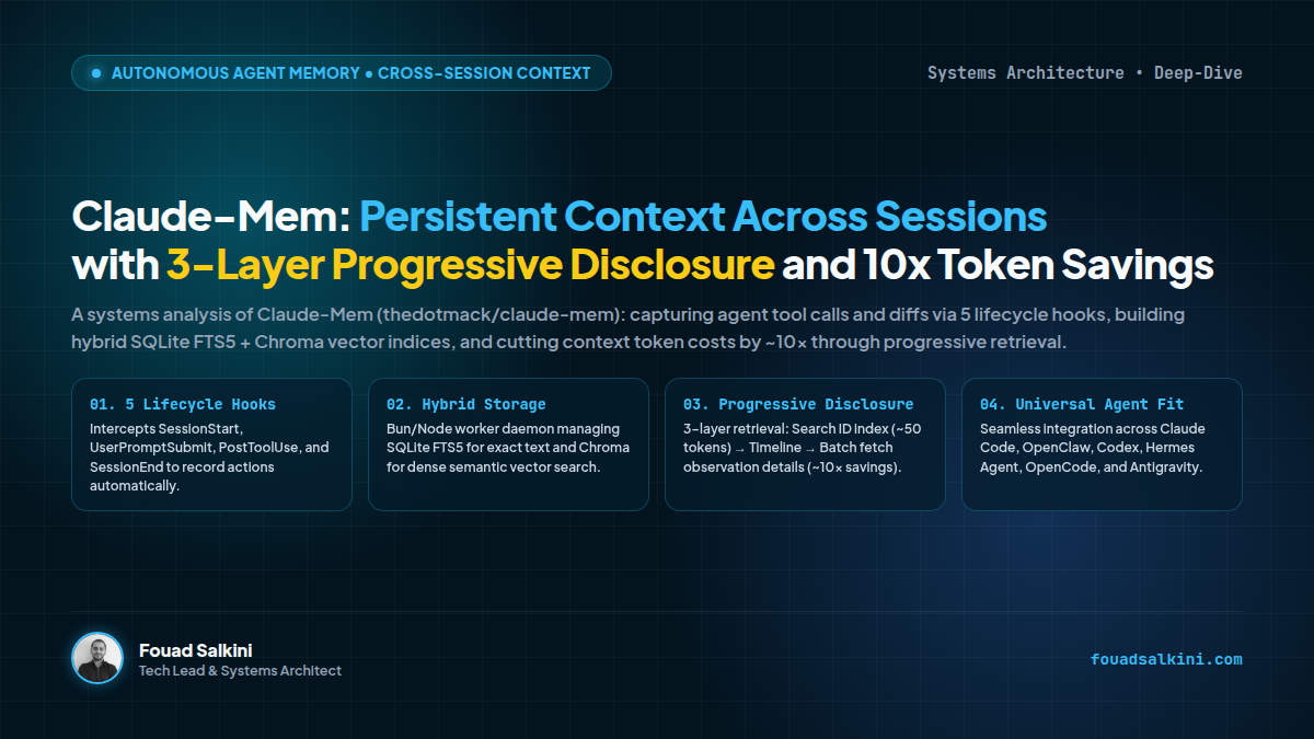 Claude-Mem: Persistent Context Across Sessions with 3-Layer Progressive Disclosure and 10x Token Savings
