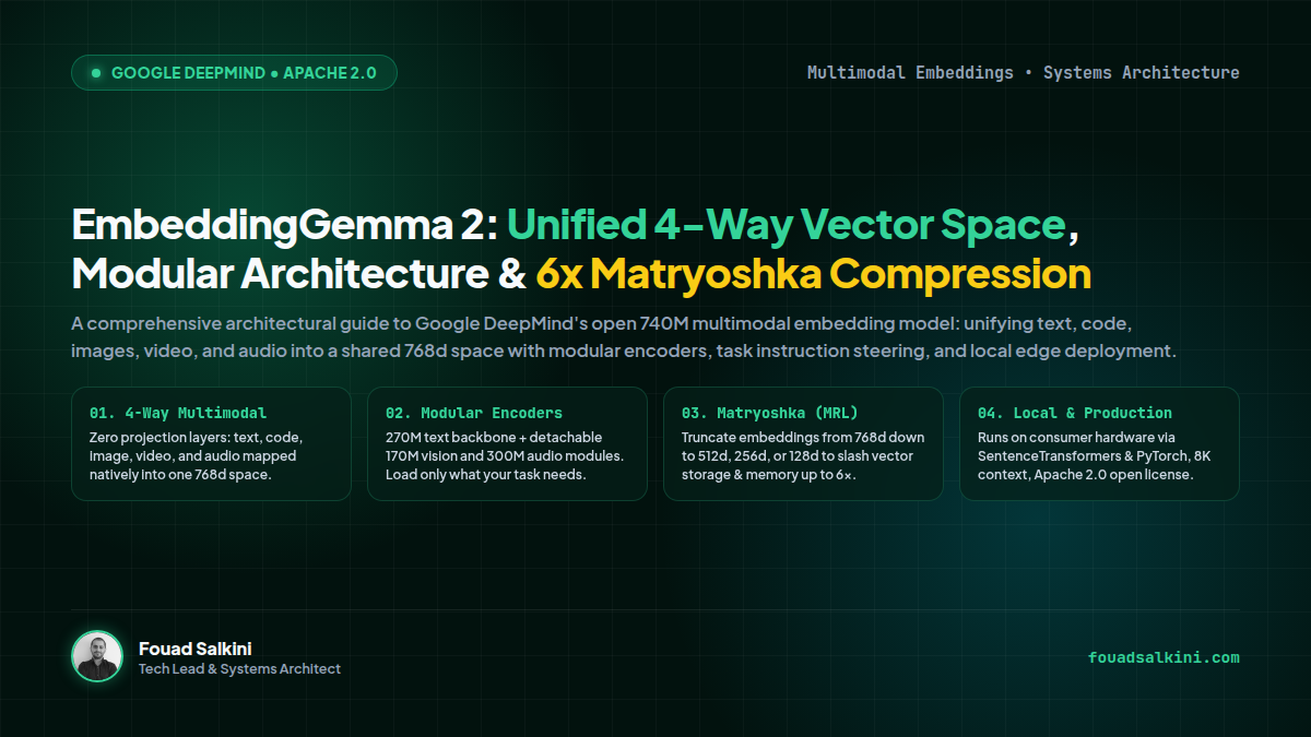 EmbeddingGemma 2: Unified 4-Way Multimodal Vector Space, Modular Architecture, and 6x Matryoshka Compression