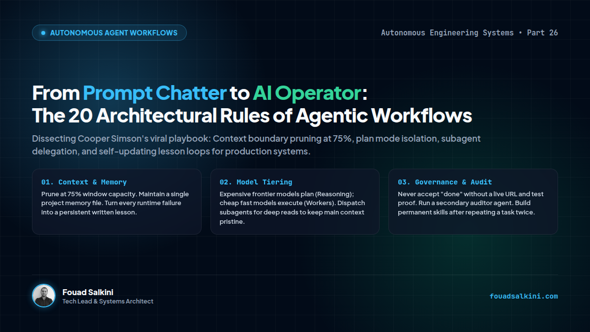 From Prompt Chatter to AI Operator: The 20 Architectural Rules of Autonomous Agent Workflows