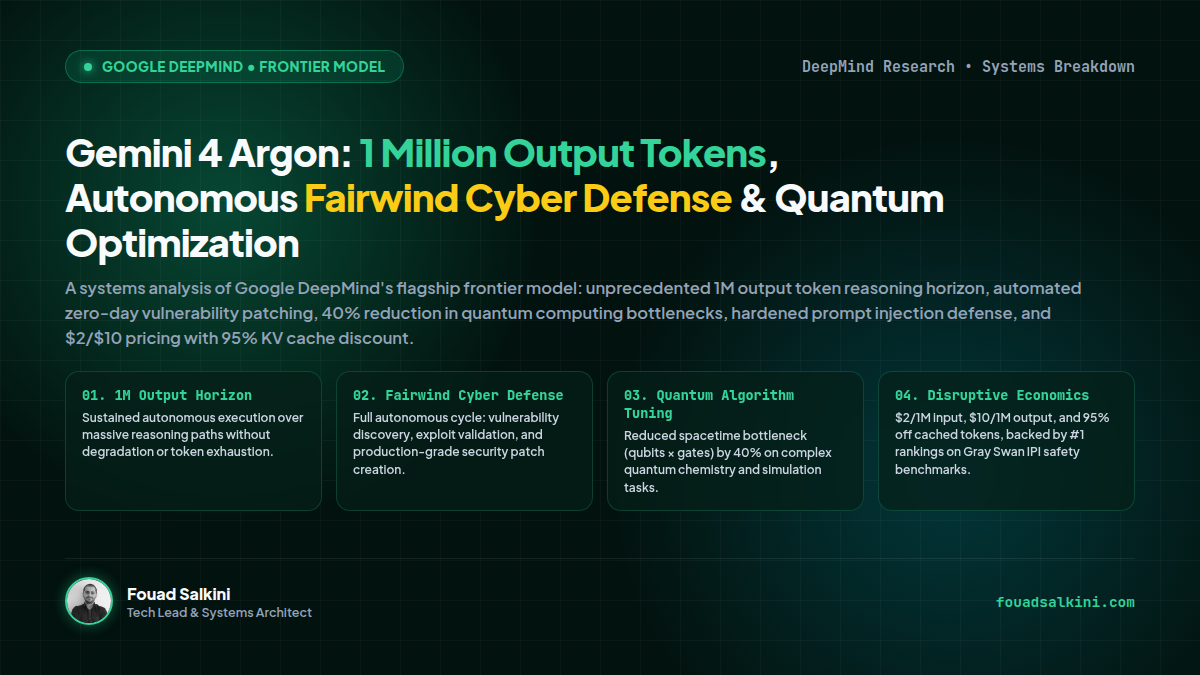 Gemini 4 Argon: 1 Million Output Tokens, Autonomous Fairwind Cyber Defense, and Quantum Algorithm Optimization
