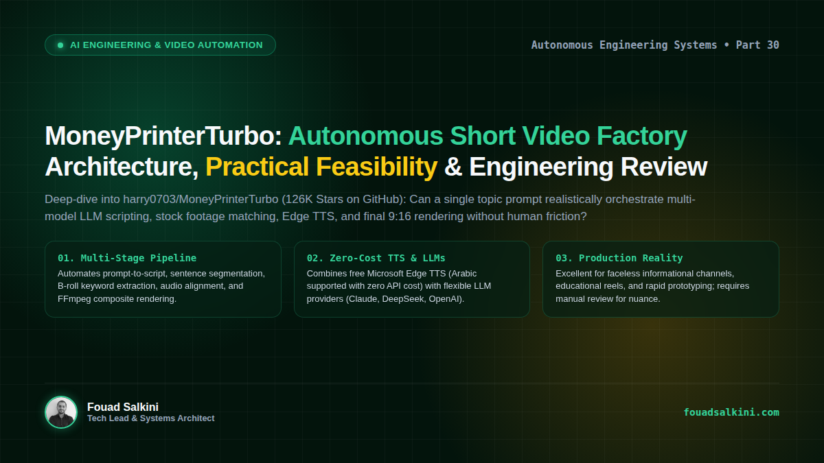 MoneyPrinterTurbo: Autonomous AI Short Video Factory — Architecture, Practical Feasibility, and Engineering Review