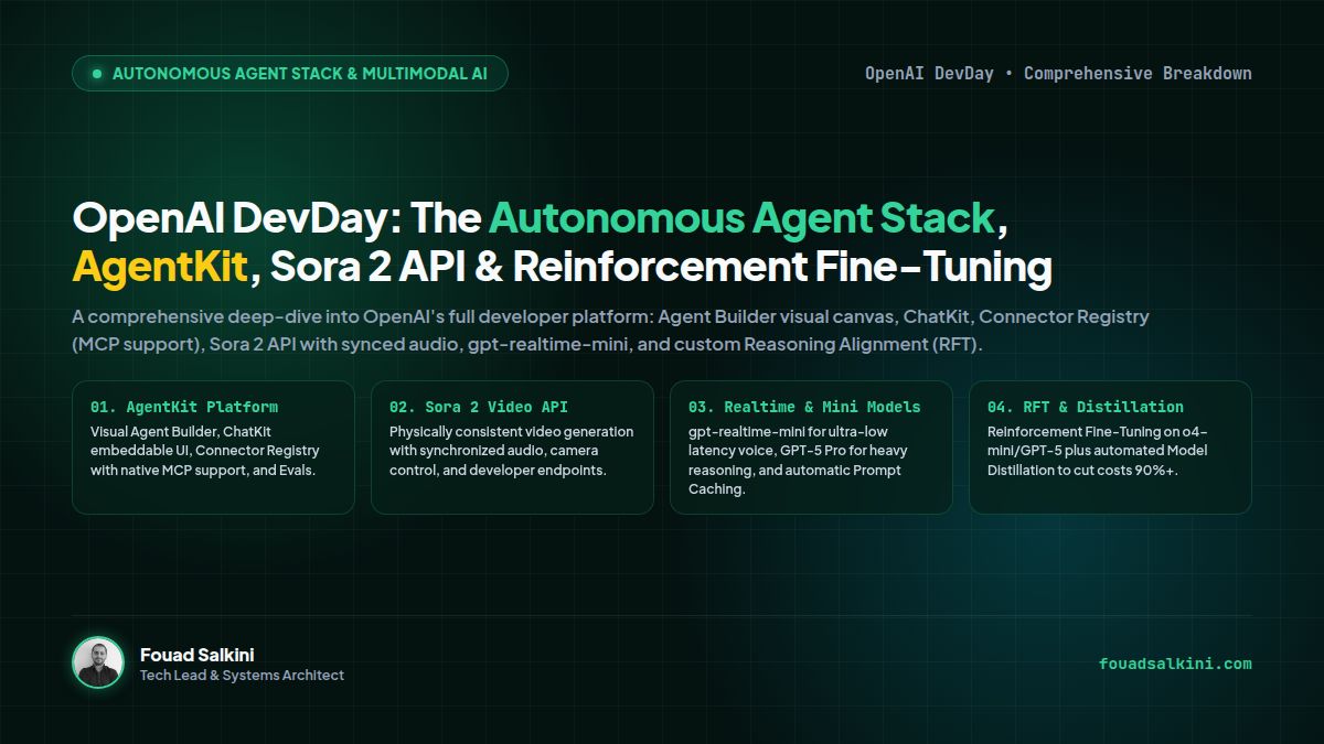 OpenAI DevDay: The Autonomous Agent Stack — AgentKit, Sora 2 in the API, Realtime-Mini, and Reinforcement Fine-Tuning