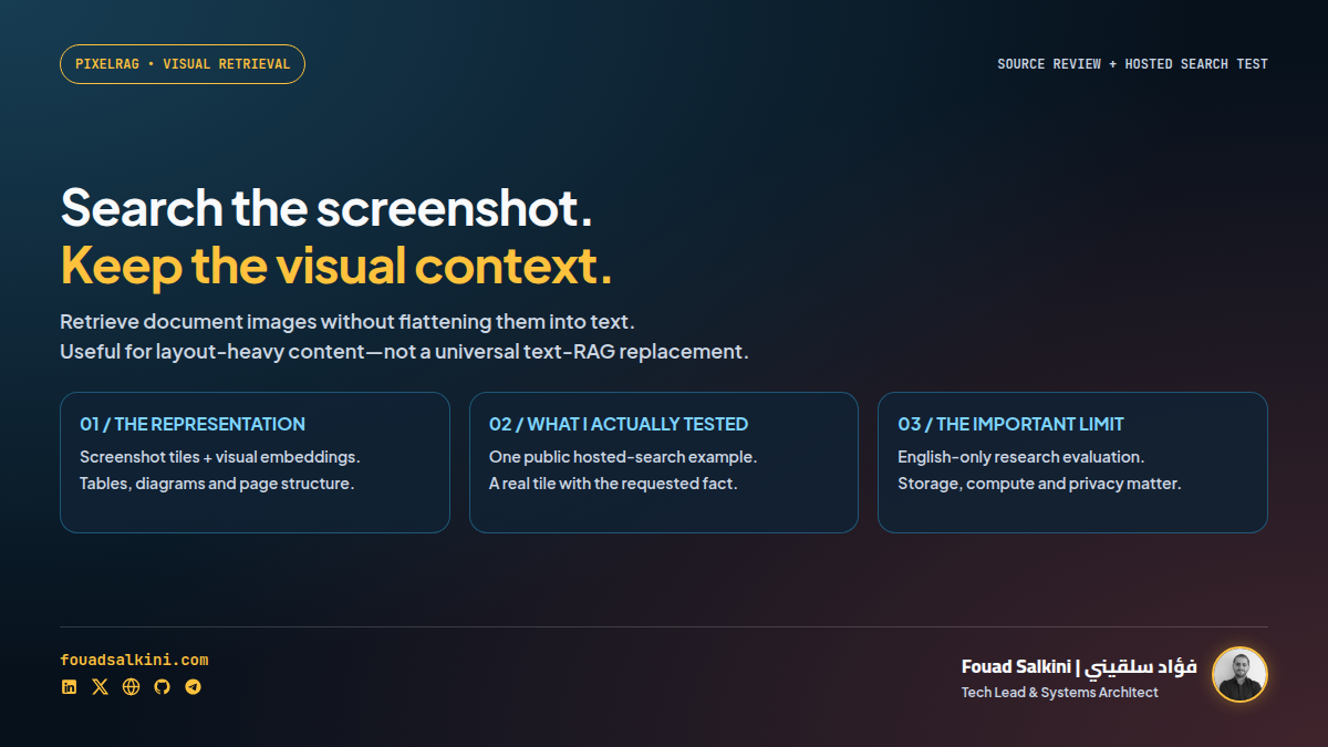 PixelRAG: Search the Screenshot, Not Just the Extracted Text