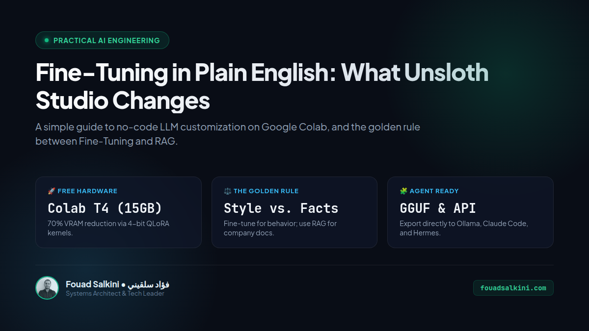 Fine-Tuning in Plain English: What Unsloth Studio Changes (and the Golden Rule of RAG)